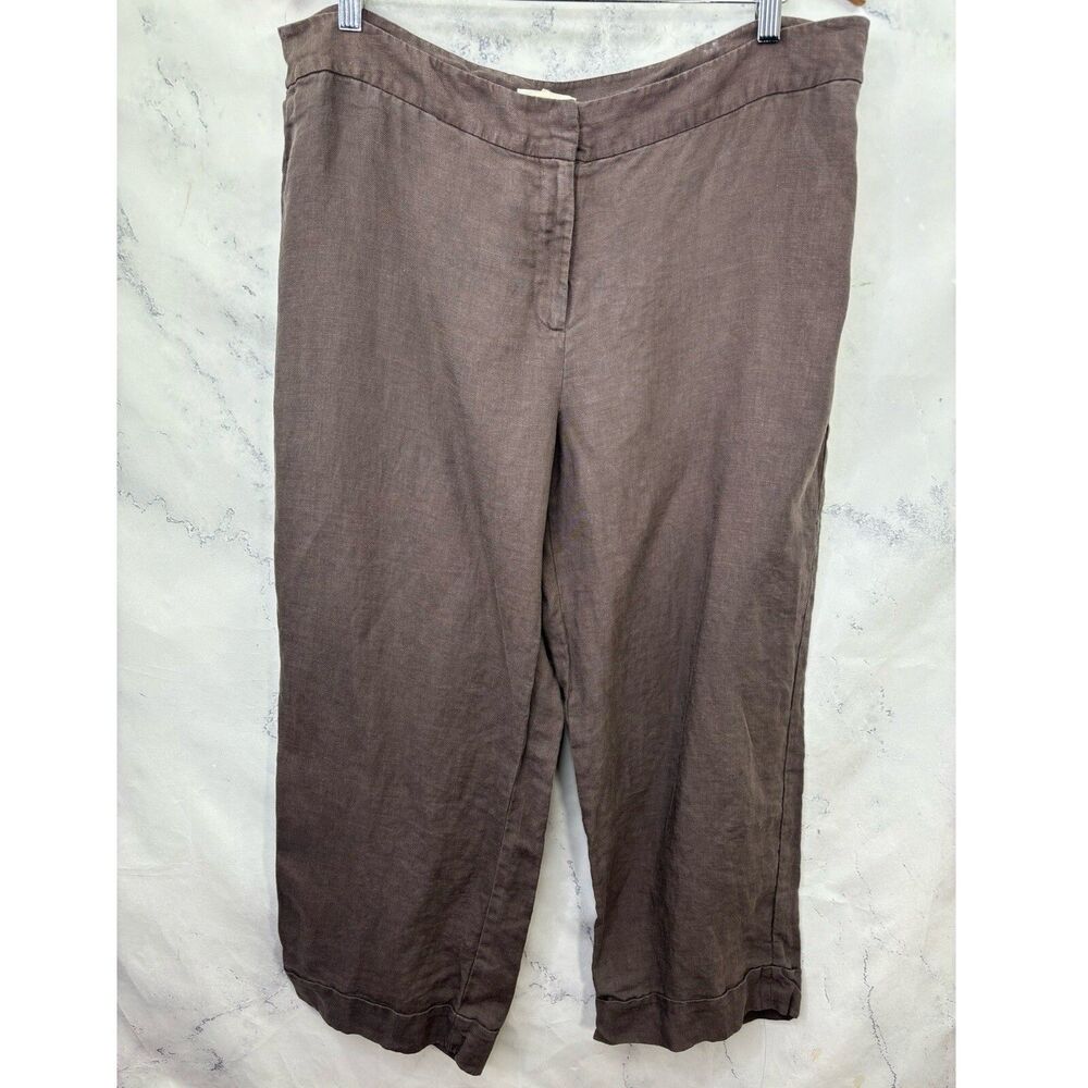 Eileen Fisher Wide Leg Linen Trouser Pants SZ L Brown Ankle LagenLook Earth girl